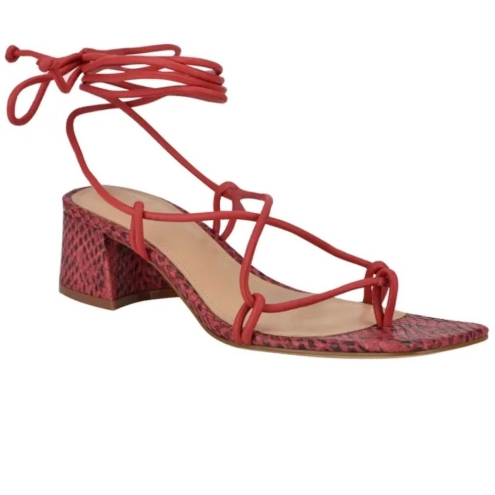 Marc Fisher LTD Jacinda pink black croc string rope strap strappy sandal 9.5